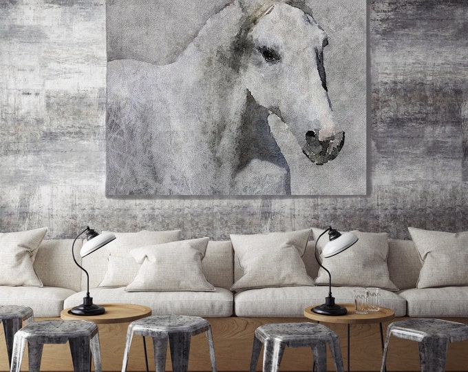 Grey Elegant Horse. Extra Large Horse, Horse Wall Decor, Grey Rustic Horse, Large Contemporary Canvas Art Print up to 72" by Irena Orlov