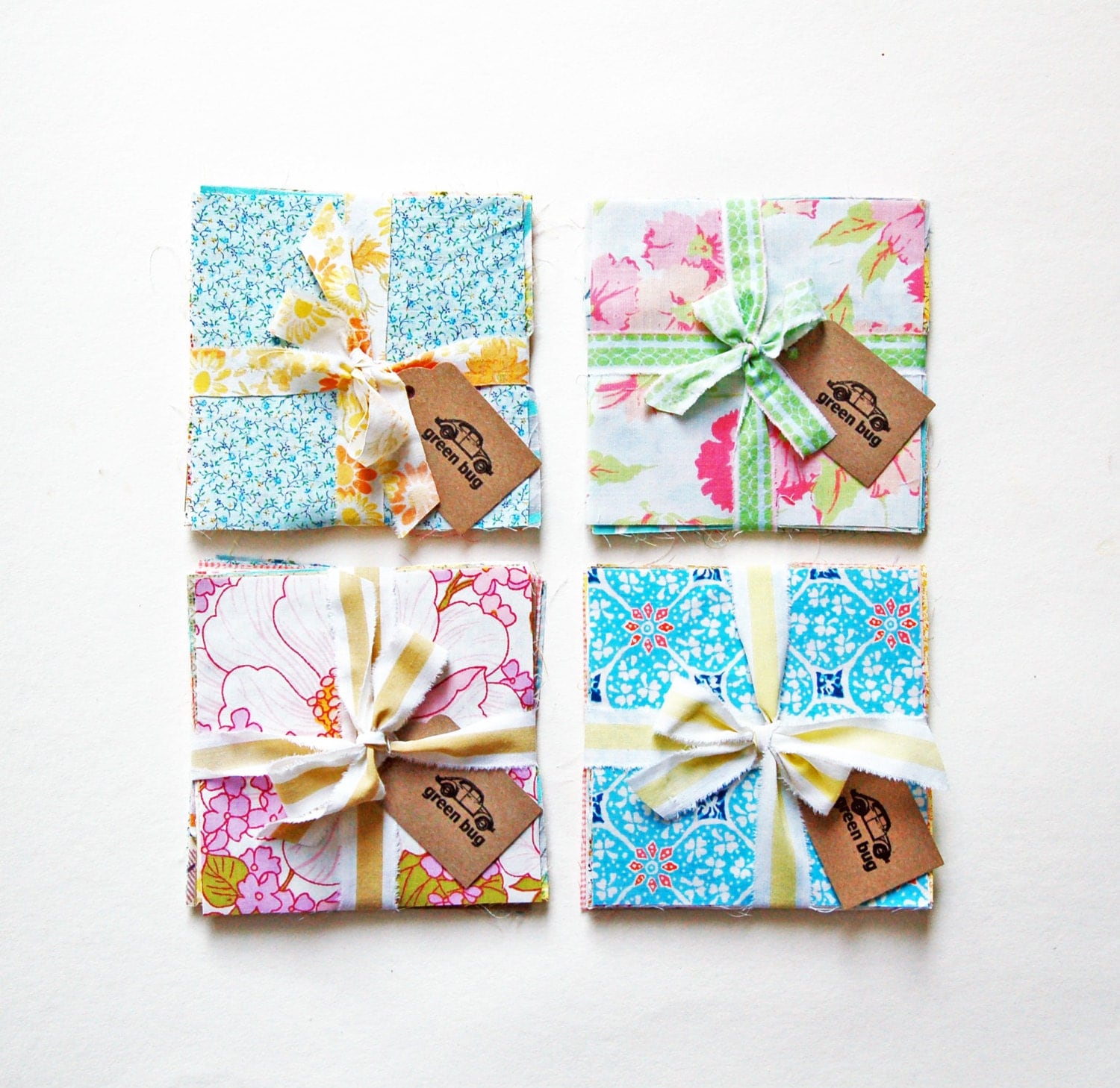 Vintage Sheet Fabric Bundle Precut Fabric Squares Quilting