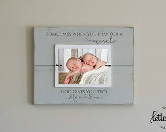 Twins Picture Frame, Twins Gift, Baby Shower Present, God gives you two, miracles, baby frame, nursery decor