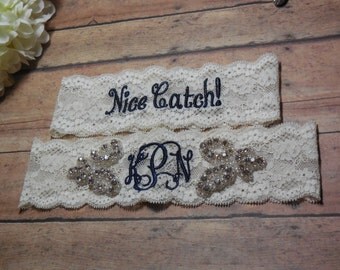 Monogrammed Garter, Monogram, Personalized Garter, Rhinestone Garter, Navy Blue Garter, Blue Garter, Something Blue, Bling, Garter, Wedding