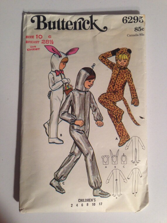 Vintage 60s Butterick 6295 Children's Leopard, Bunny and Spaceman Costume Size 10