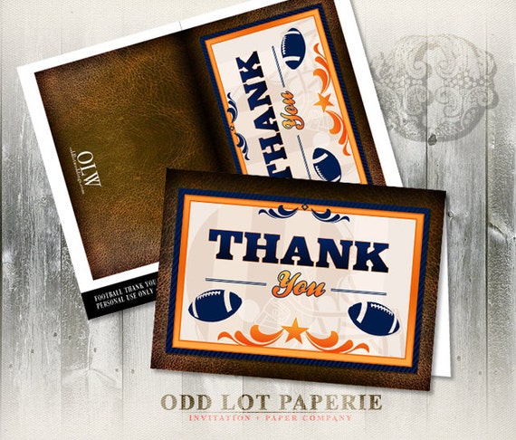 Football Thank You Card Printable thank you Sports themed