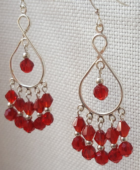 Red Crystal Chandelier Earrings Nickel Free Earrings
