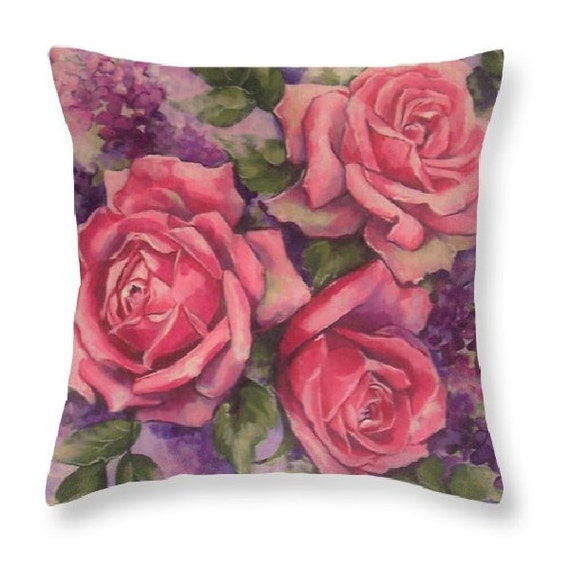rose painting art pillow throw pillow accent pillow by RoyalRococo