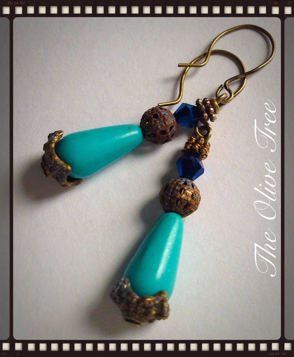 Turquoise Teardrop Bead Dangle Earrings Boho Earrings