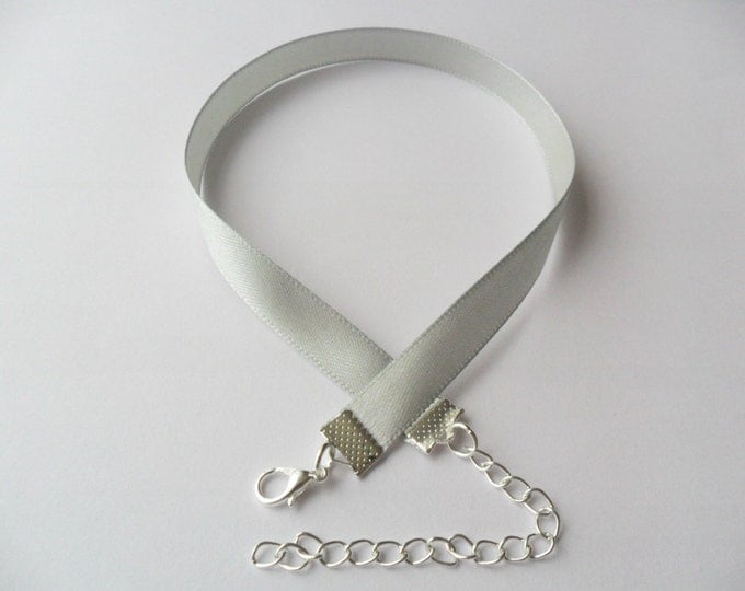 Silver gray satin choker necklace 3/8"inch wide, pick your neck size.