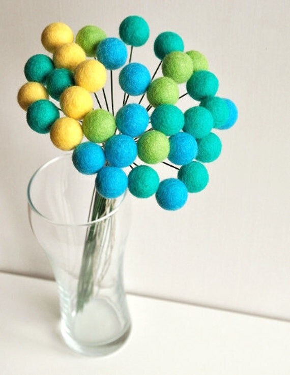 Yellow blue billy balls felt ball flowers felt flower by mellsva