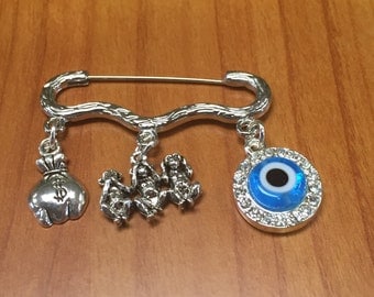 Evil Eye charm Say no Evil Hear no Evil See no Evil Lucky Money charm Decorated pin/ brooch