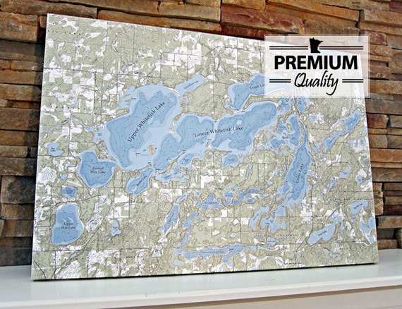 Whitefish Chain Of Lakes Canvas Lake Map Premium Quality