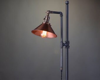 Adjustable Floor Lamp - Copper Shade - Industrial Lamp - Rustic Floor Lamp - Barn Lighting - Reading Floor Lamp