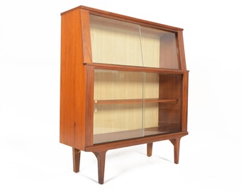 Mid Century Modern Narrow Bookcase Bar in Teak