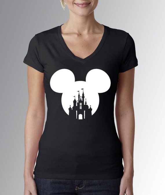 Mickey Mouse Ears/Head Castle Black Fitted V Neck Shirt