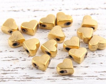 Mini Gold Heart Bead Spacers, 22k Matte Gold Plated, 15 pieces // GB-152