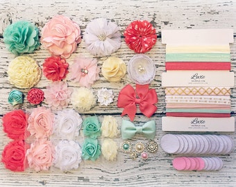 Headband Making Kit - Baby Shower Headband Station MAKES 15+ or 25+ HEADBANDS! Light Pink, Mint, Coral, White, Ivory Most Popular Kit HK100