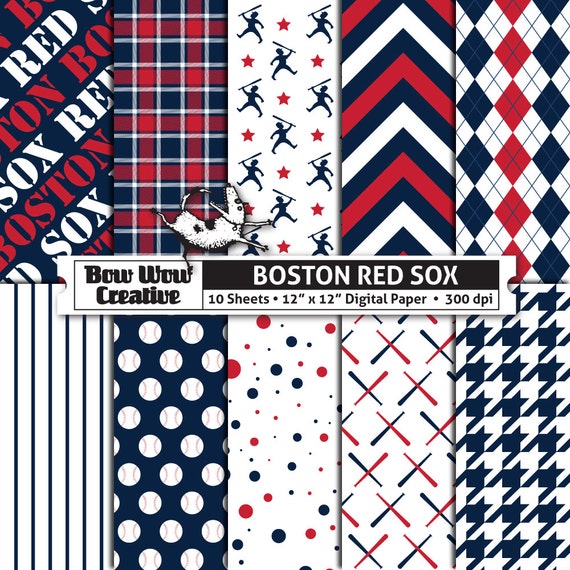 10 Boston Red Sox Digital Papers for Scrapbooking Digital
