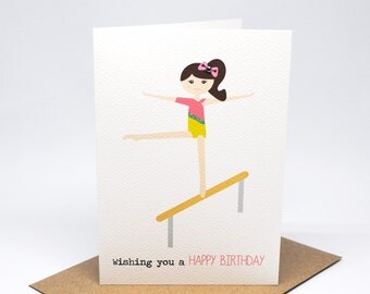 Birthday Card Girl - Gymnastics Girl on Beam - HBC210 / Wishing you a Happy Birthday for the Birthday Girl
