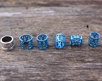 30 Blue Dreadlock Cuff Hair Beads 7mm Hole (9/32 Inch) & FREE Tibetan Silver Bead