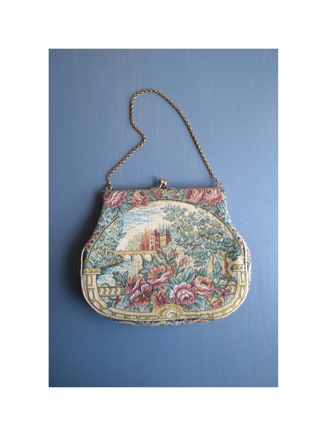 vintage tapestry purse / vintage fabric purse