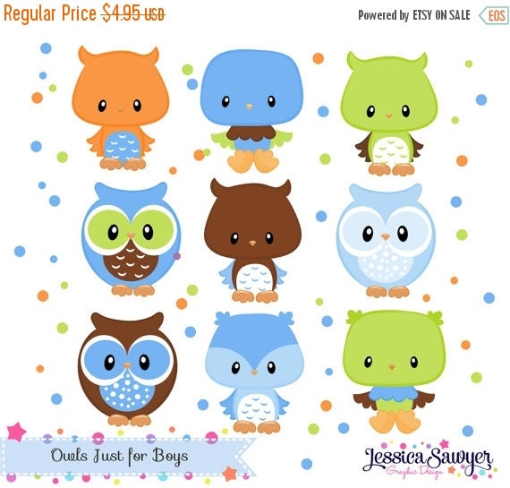 80% OFF - INSTANT DOWNLOAD, boys owl clipart for personal and commercial use Il_570xn