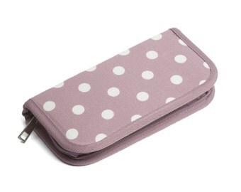 Crochet Hook Case with Crochet Hooks, purple spotty case, 2-10mm crochet hooks, Bamboo crochet hooks, Purple Crochet Hook Storage, UK shop