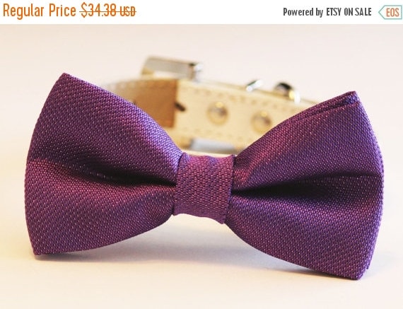 Purple Dog Bow Tie with high quality White leather by LADogStore