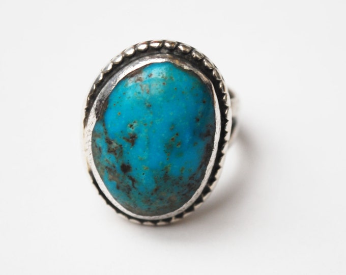 Sterling Blue Turquoise Ring - size 5 - native American -Old Pawn - southwestern