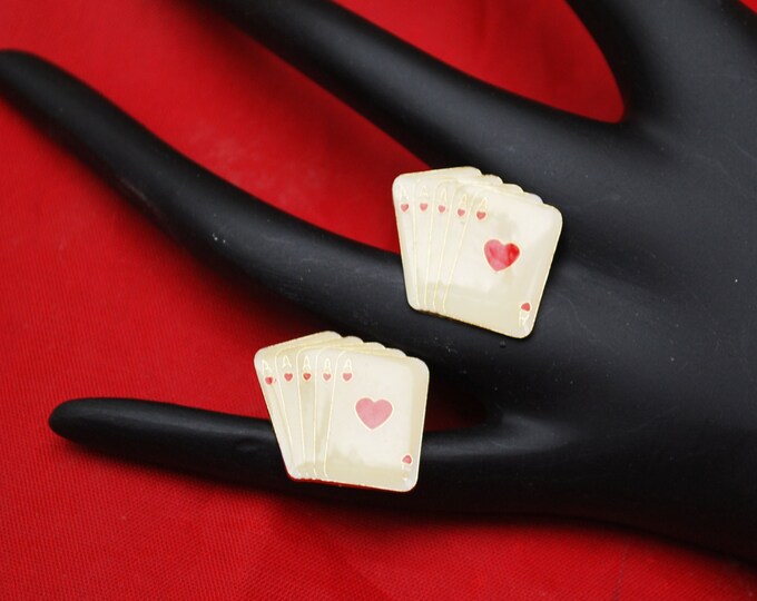 Poker Card earrings White enamel Ace of Hearts enamel pierced stud earrings Playing cards