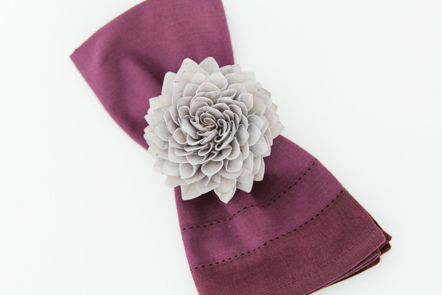 4 Gray Napkin Ring Holders Wedding Napkin Ring Grey Flower