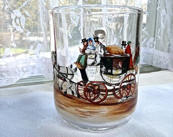 Antique Glass Mug - Hand Painted Tankard - English Stage Coach for London - Beer Mug - Large Glass Beer Stein -Beer Tankard - Man Cave - Pub