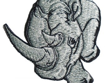 Embroidered Gray Rhino Rhinoceros Animal Iron on Applique Patch