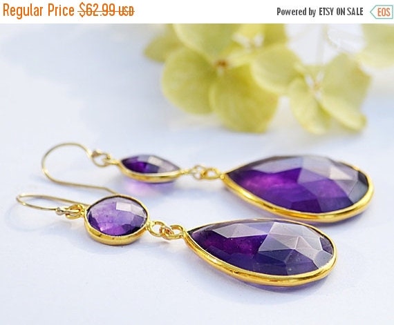BLACK FRIDAY SALE Gold Purple Amethyst earrings - bezel set Earrings ...