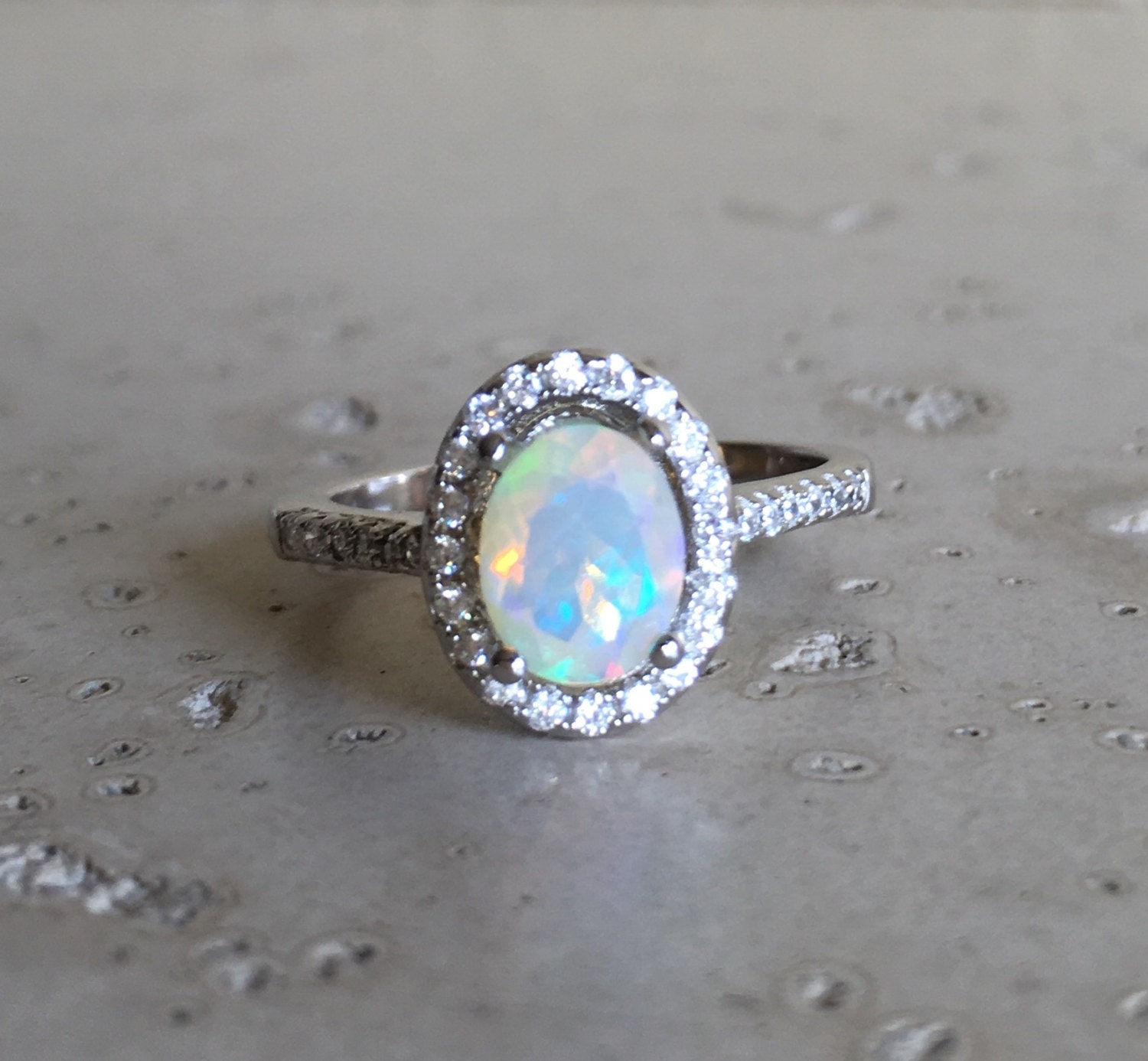 Opal Engagement Ring Natural Opal Ring Promise Ring by Belesas