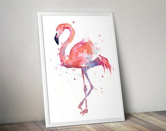 Flamingo Watercolor Painting Art Print Giclee Bird Animal Wall Art Home Decor Tropical Pink Flamingo