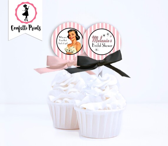Lingerie Shower Cupcake Toppers | Lingerie Bridal Shower | Lingerie Party | Bachelorette Party - SATIN AND LACE | Retro Pin Up Il_570xn