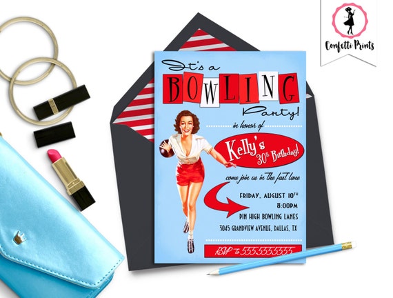 Bowling Invitation - LUCKY STRIKE | Retro Bowling Birthday Party | 30th Birthday Invitation | Bachelorette Party | Hens Party | Printable Il_570xn