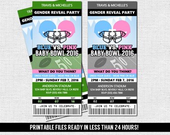 GENDER REVEAL TICKET Invitation Football Baby Shower Party (print your own) Personalized Printable Files - Admit One