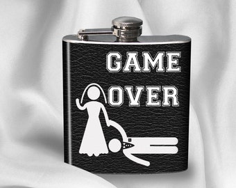 SALE! 6 oz. Liquor Hip Flask - Game Over - Wedding - Bride - Groom - Groom Gift