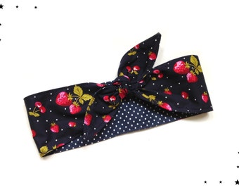 Rockabilly headband strawberries blue retro 50s pin up