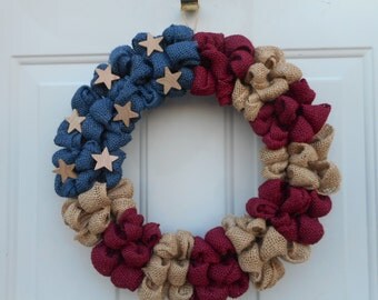 American Flag wreath Americana wreath Labor day wreath, Veterans Day wreath burlap flag wreath Patriotic burlap wreath RTS