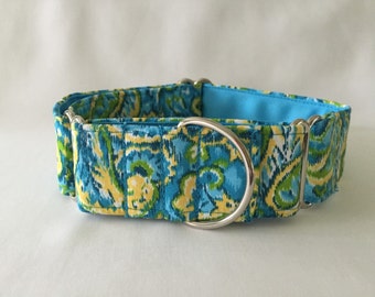 1.5" Green/Yellow/Turquoise Paisley Watercolor Martingale Collar