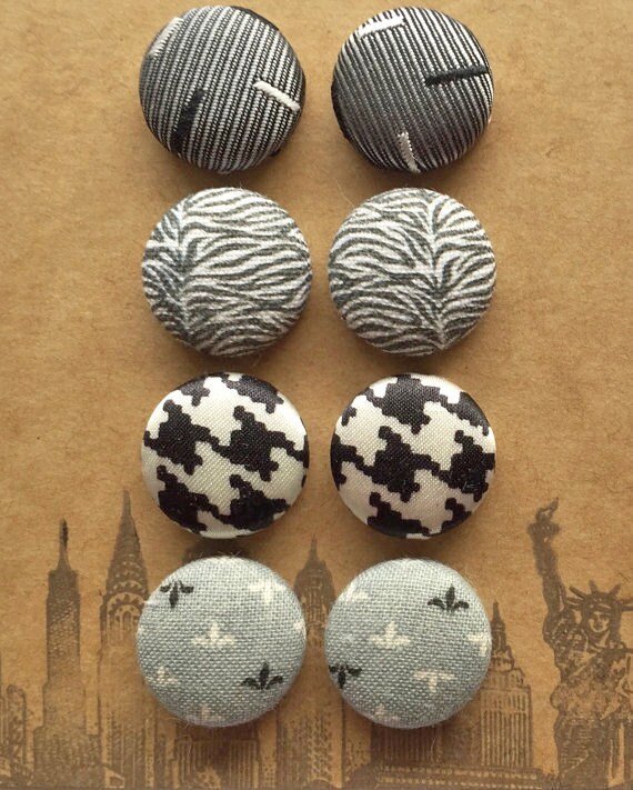 Fabric Button Earrings / 4 Pairs / Wholesale by ManhattanHippy