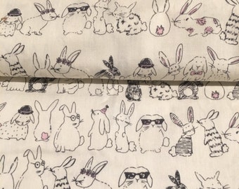 Bunny rabbits illustration cotton poplin fabric - 1 metre