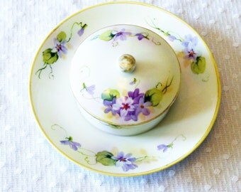 Vintage Hand-Painted Nippon Plate with attached Bowl/ container/Sauce
