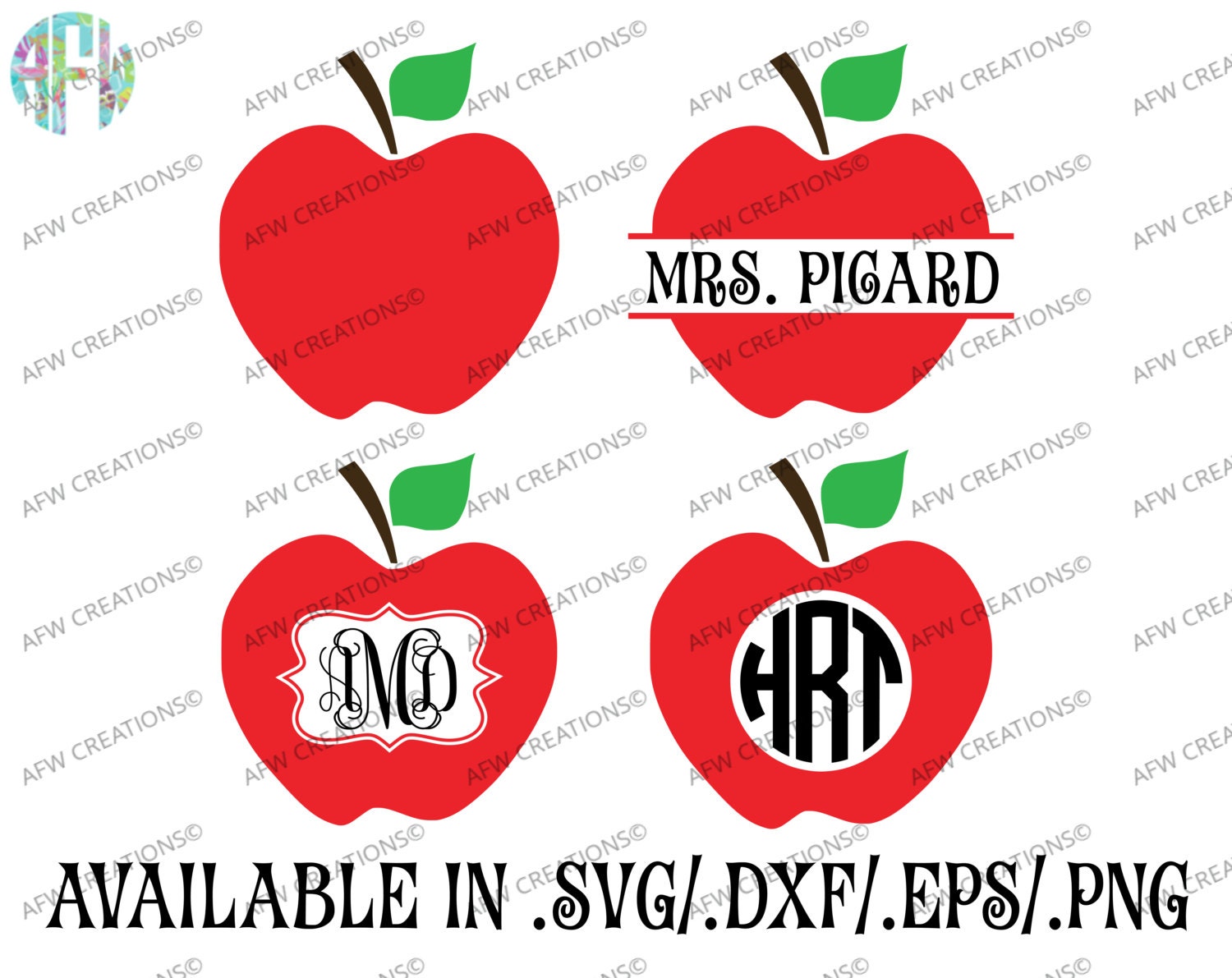 Download Digital Cut Files Monogram & Split Apples SVG DXF EPS