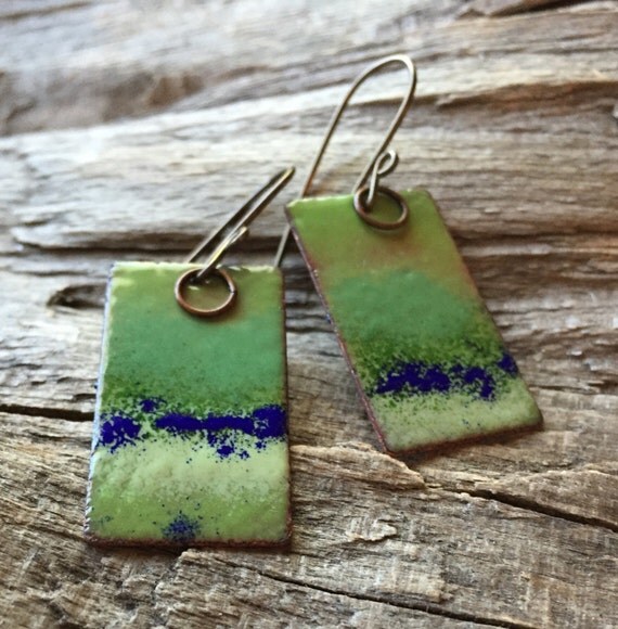 Copper Enamel Earrings in Shades of Green and by BirchandBlooms