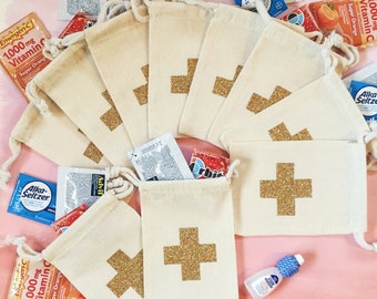 Bundle & Save: 10 Glitter Hangover Kit Bags-Hangover Bags-Bachelorette Party Favors-Hangover Kit Bag pack-DIY Hangover Bags-Wedding Hangover