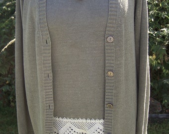 Upcycled Sage Green XL Sweater Set Upcycled XL Sweate, Altered XL Cardigan Lagenlook Shell and Cardigan Sage Green Nordstrom Sweater Set