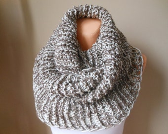Knitted Infinity Scarf Cowl Neck Warmer Oatmeal Beige/Cream