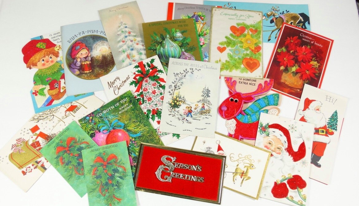 60s-70s Christmas Cards Lot of 24 Signed Vintage Christmas