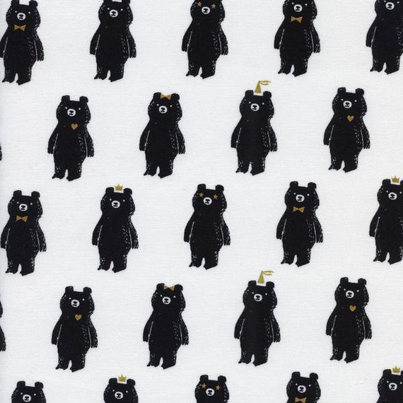 Cotton Steel Bear Hug by Sarah Watts Black & White